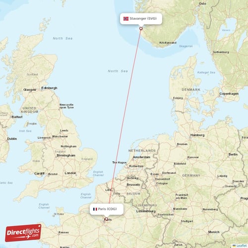 Paris - Stavanger direct flight map