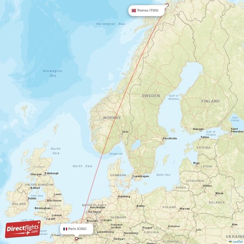 Paris - Tromso direct flight map