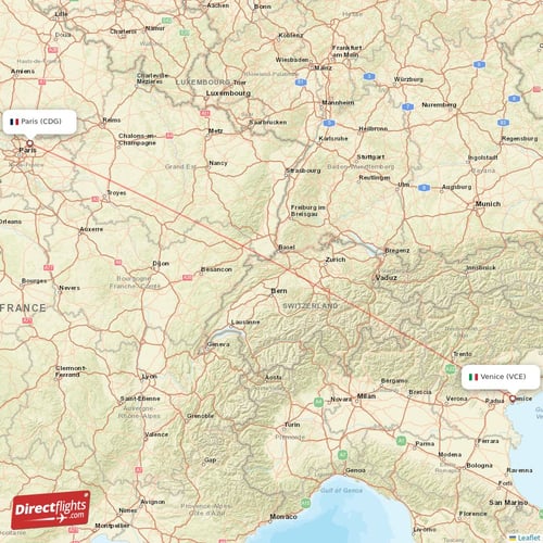 Paris - Venice direct flight map
