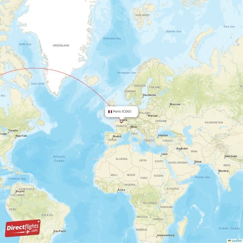 Paris - Vancouver direct flight map