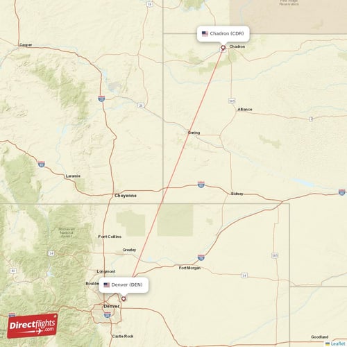 Chadron - Denver direct flight map