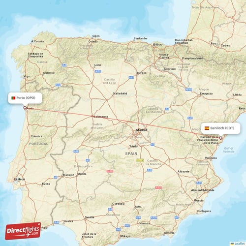 Benlloch - Porto direct flight map