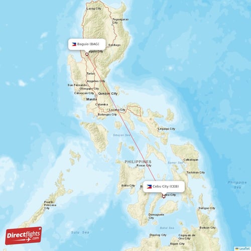 Cebu City - Baguio direct flight map
