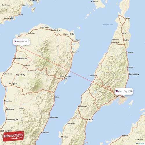 Cebu City - Bacolod direct flight map