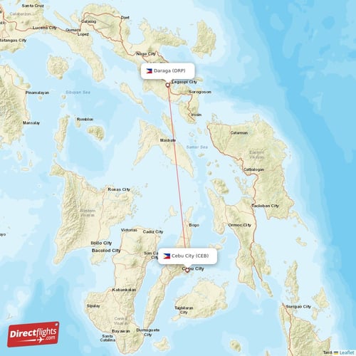 Cebu City - Daraga direct flight map