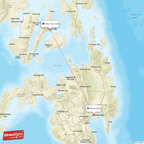 Cebu City - Davao direct flight map