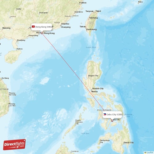 Cebu City - Hong Kong direct flight map