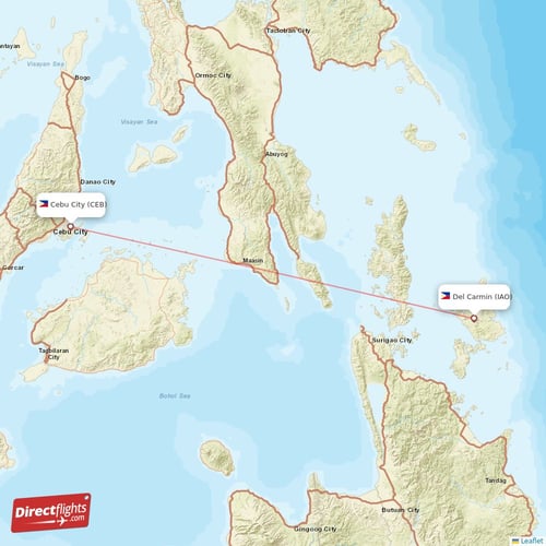 Cebu City - Del Carmin direct flight map