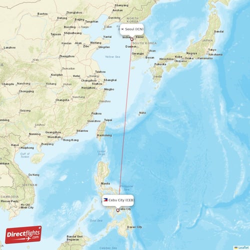 Cebu City - Seoul direct flight map