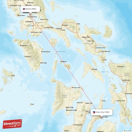 Cebu City - Manila direct flight map