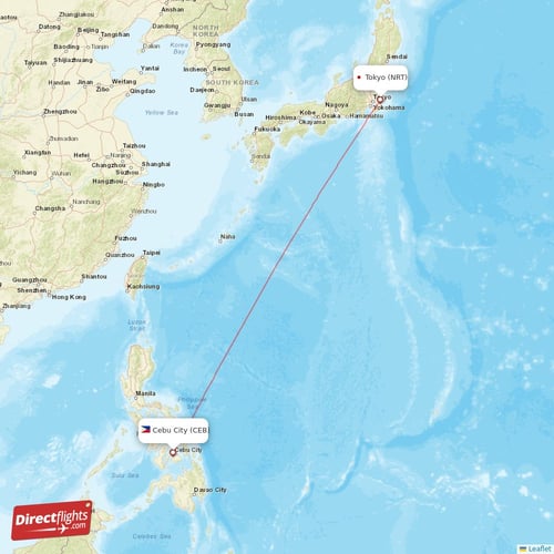 Cebu City - Tokyo direct flight map