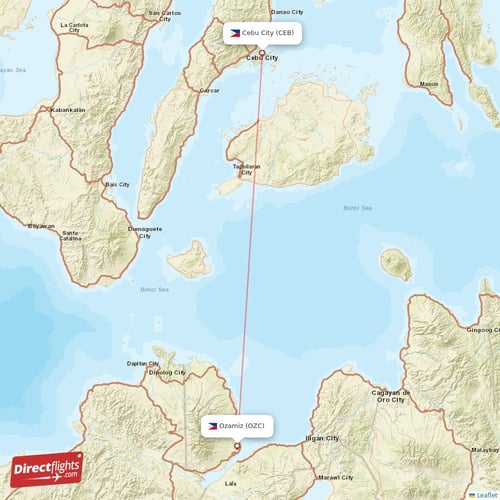 Cebu City - Ozamiz direct flight map