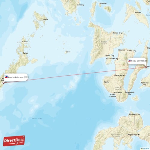 Cebu City - Puerto Princesa direct flight map
