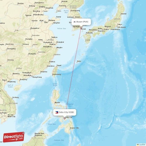 Cebu City - Busan direct flight map