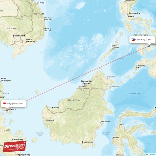 Cebu City - Singapore direct flight map