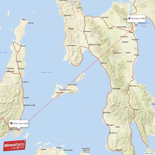Cebu City - Tacloban direct flight map