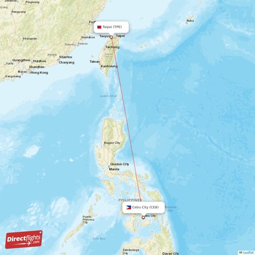 Cebu City - Taipei direct flight map