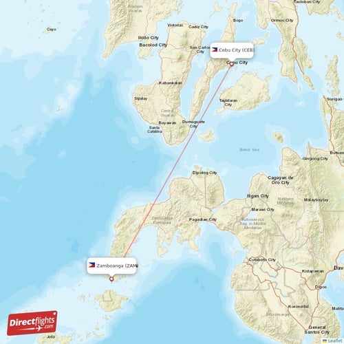 Cebu City - Zamboanga direct flight map