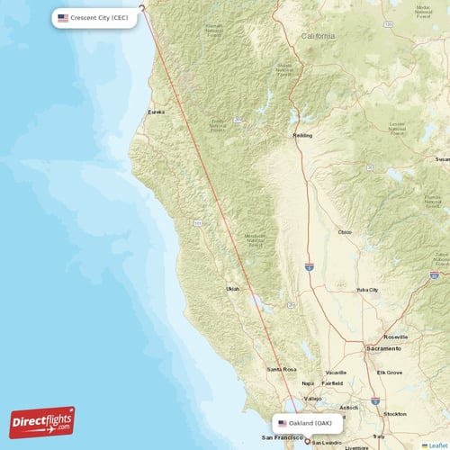 Crescent City - Oakland direct flight map