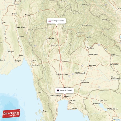 Chiang Rai - Bangkok direct flight map