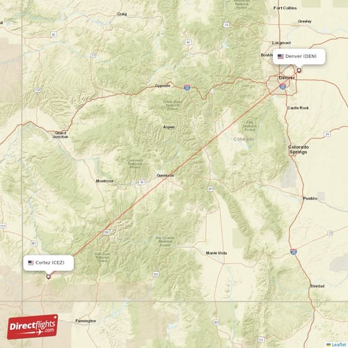 Cortez - Denver direct flight map