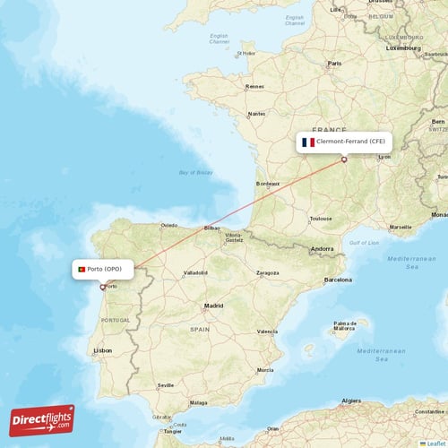 Clermont-Ferrand - Porto direct flight map