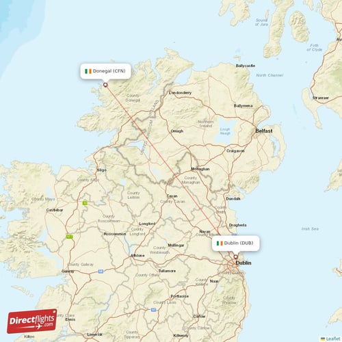 Donegal - Dublin direct flight map
