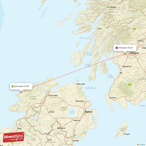 Donegal - Glasgow direct flight map