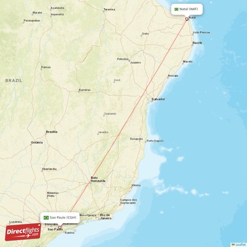 Sao Paulo - Natal direct flight map