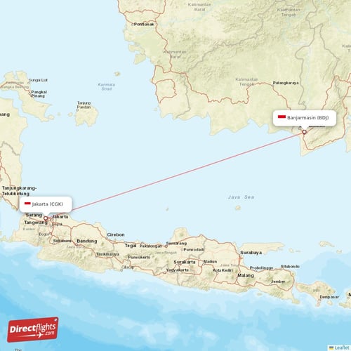 Jakarta - Banjarmasin direct flight map