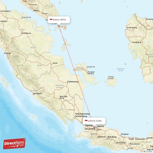 Jakarta - Batam direct flight map
