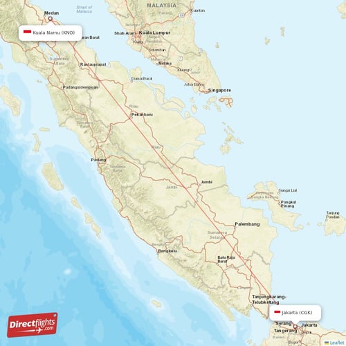 Jakarta - Kuala Namu direct flight map