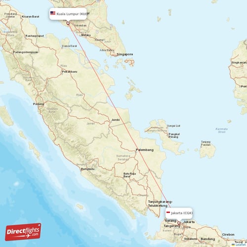 Jakarta - Kuala Lumpur direct flight map