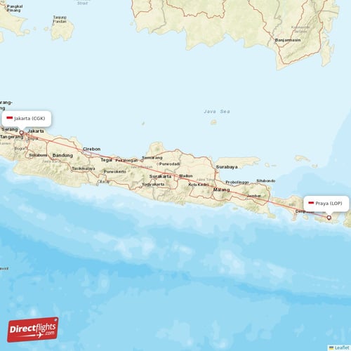 Jakarta - Praya direct flight map