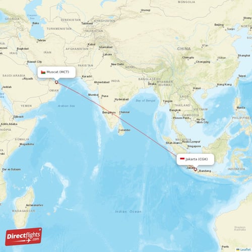 Jakarta - Muscat direct flight map