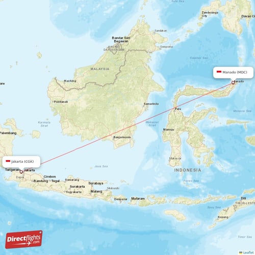 Jakarta - Manado direct flight map