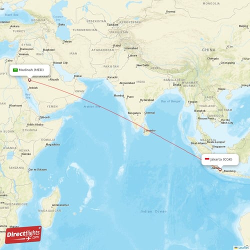 Jakarta - Madinah direct flight map