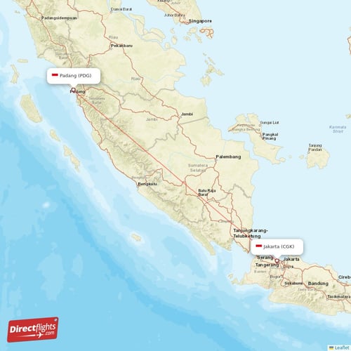 Jakarta - Padang direct flight map