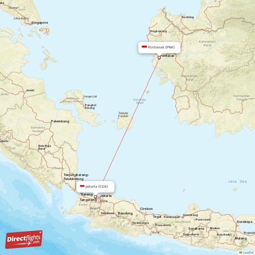 Jakarta - Pontianak direct flight map
