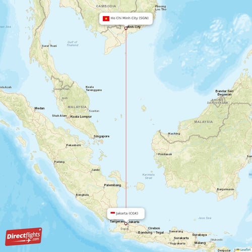 Jakarta - Ho Chi Minh City direct flight map