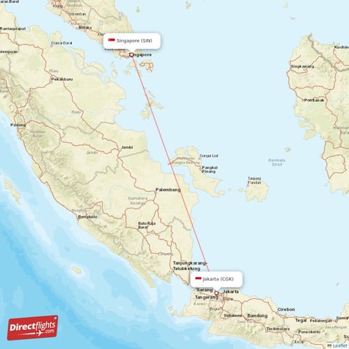 Jakarta - Singapore direct flight map