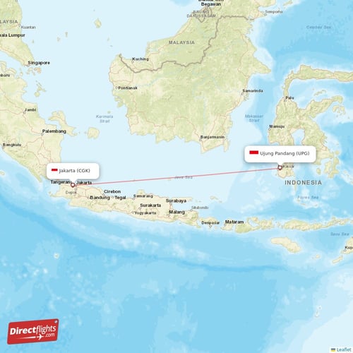 Jakarta - Ujung Pandang direct flight map