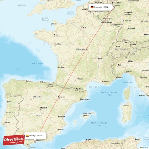 Cologne - Malaga direct flight map