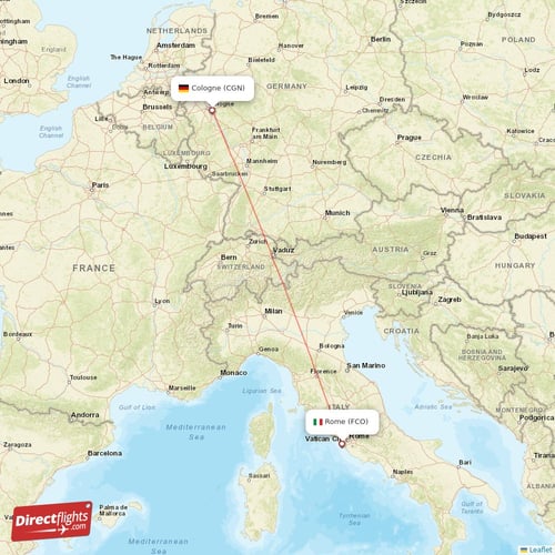 Cologne - Rome direct flight map