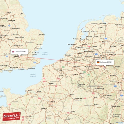 Cologne - London direct flight map
