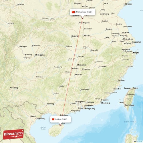 Zhengzhou - Haikou direct flight map