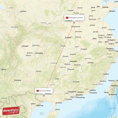 Zhengzhou - Nanning direct flight map