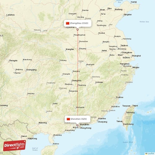Zhengzhou - Shenzhen direct flight map
