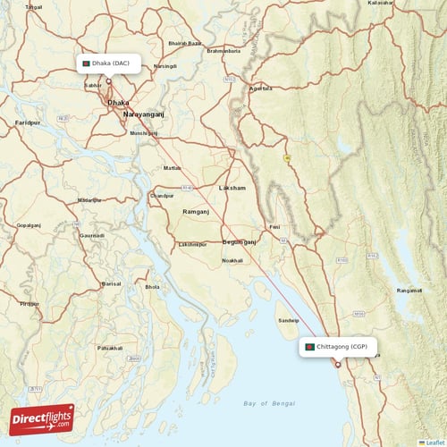 Chittagong - Dhaka direct flight map