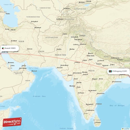 Chittagong - Kuwait direct flight map